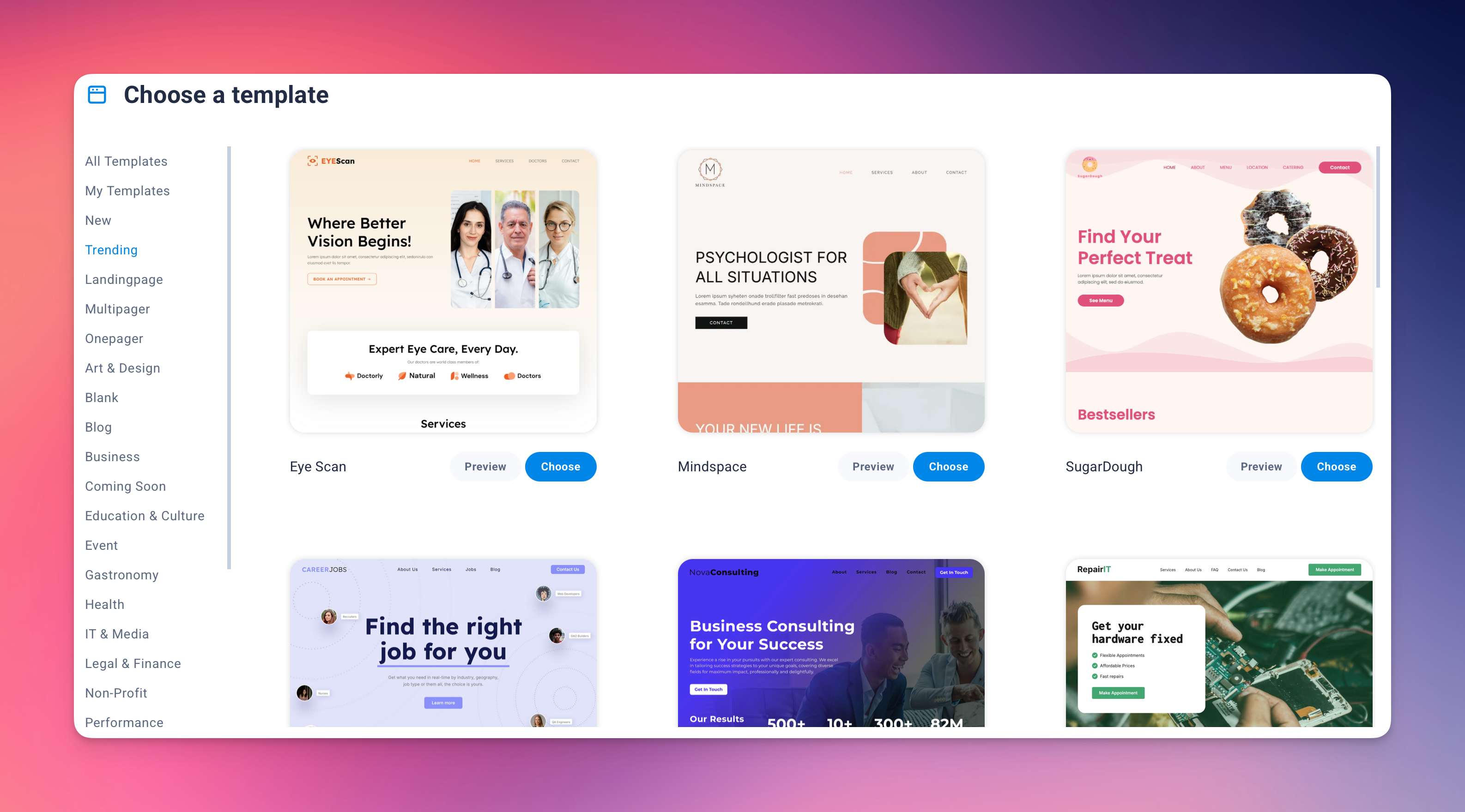 A selection of AI Website Builder templates