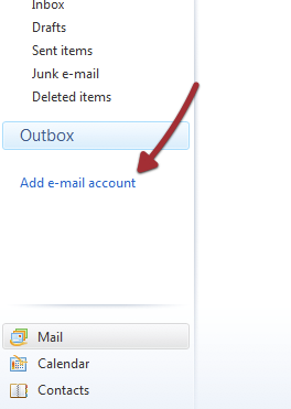 Add e-mail account link in Windows Live Mail
