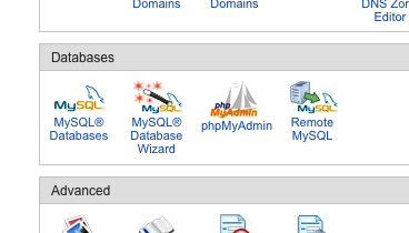 Database options in cPanel