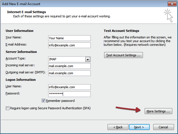Email Settings - IMAP - Outlook 2007 
