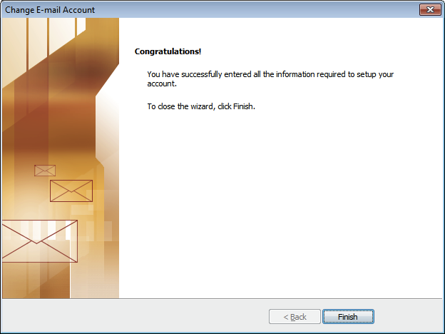 Account added successfully - Outlook 2007 success screen