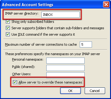 IMAP Server Directory Namespace Thunderbird