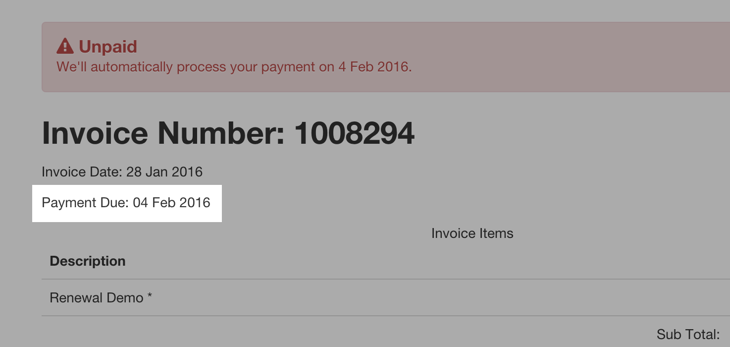 Your Ecenica Invoices show the date renewal payments will be taken.