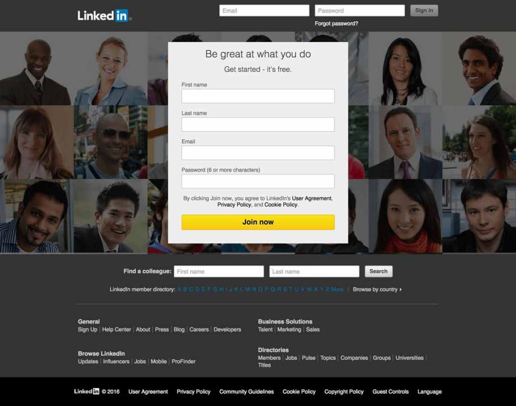 LinkedIn homepage