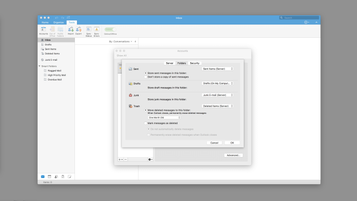How To Setup Outlook for Mac 8 Outlook 2016 Mac Advanced IMAP folders