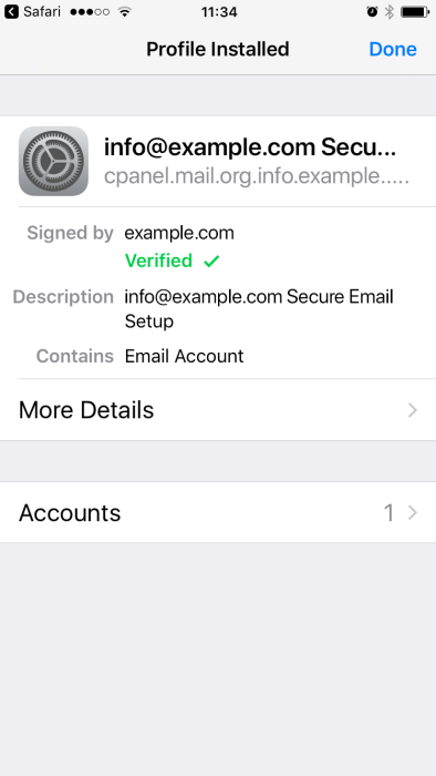 setup email iphone profile installed