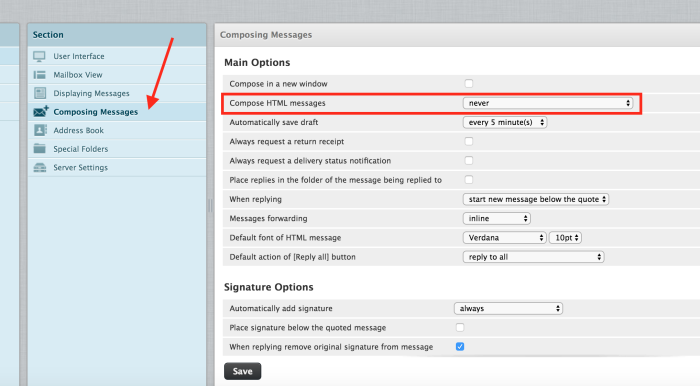 round cube compose html email setting
