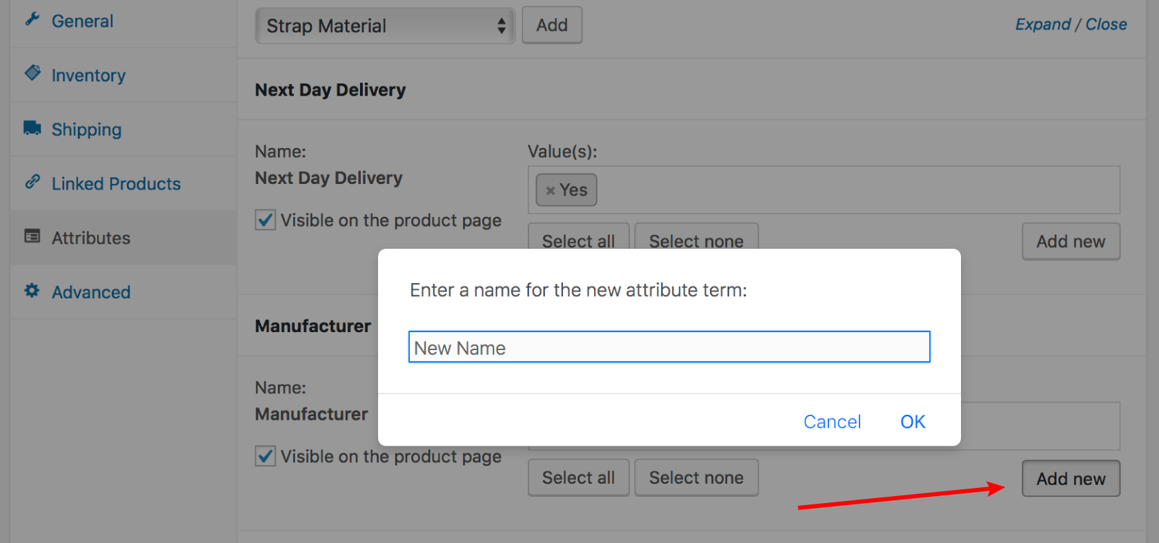 woocommerce product attribute add value