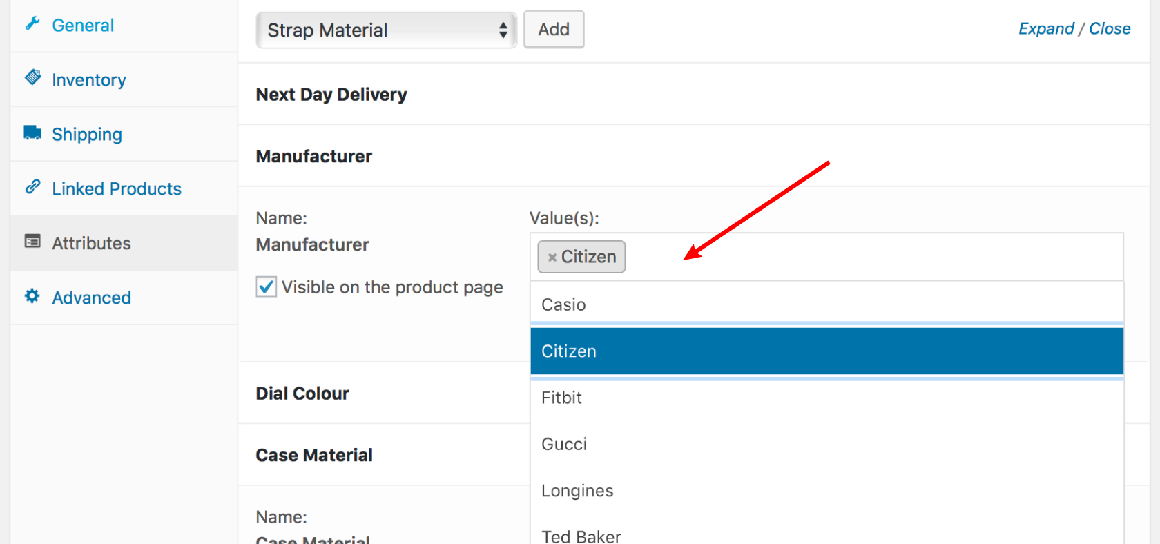 woocommerce product attribute select value