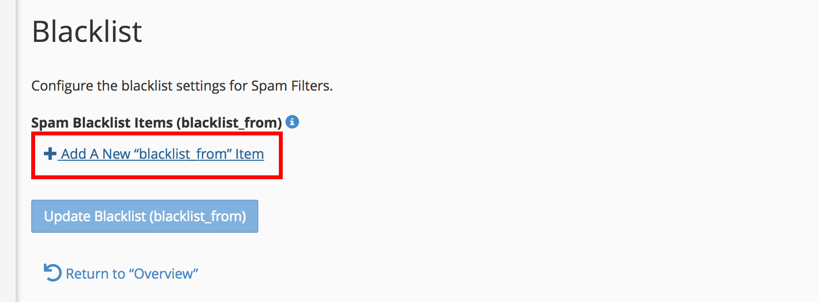 cpanel spam filters add new blacklist from