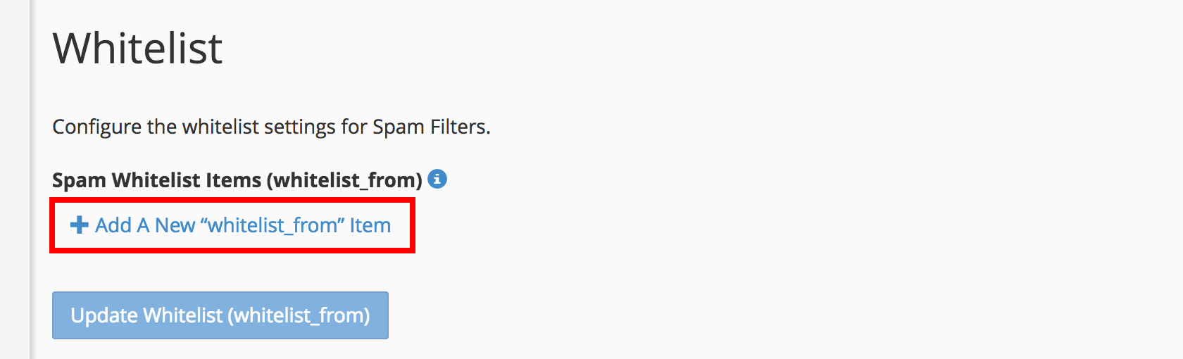 cpanel spam filters add new whitelist from