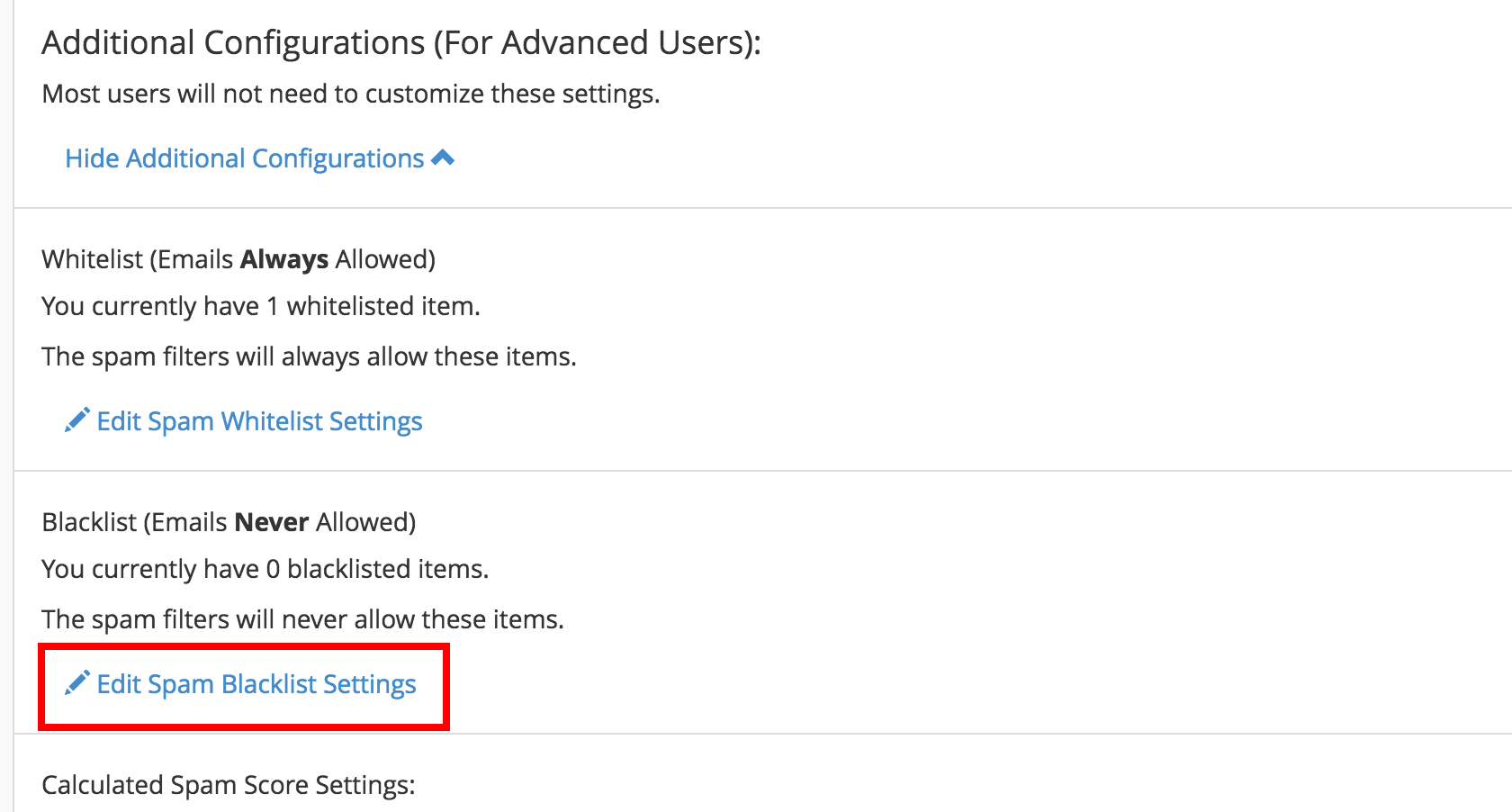 cpanel spam filters edit blacklist