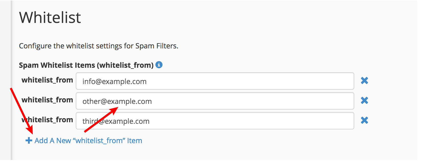 cpanel spam filters enter additional email address whitelist from