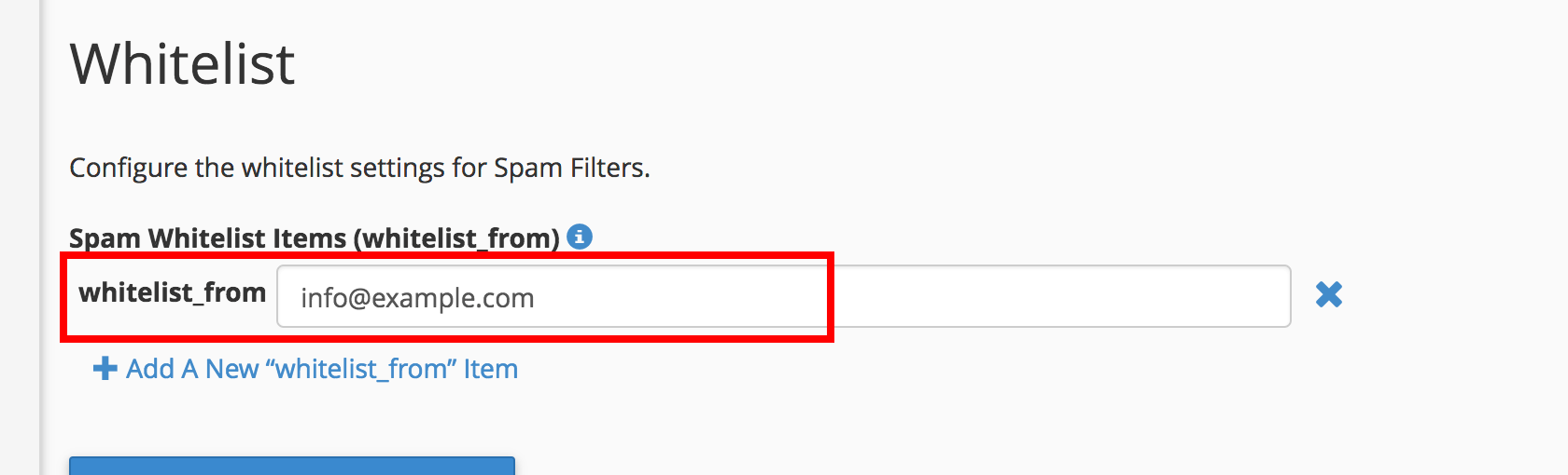 cpanel spam filters enter email address whitelist from