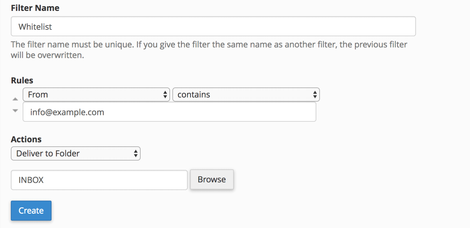 cpanel user email filter whitelist