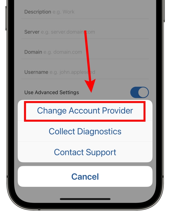 Set up Ecenica Email in Outlook for iOS mobile app 6 outlook ios change account provider