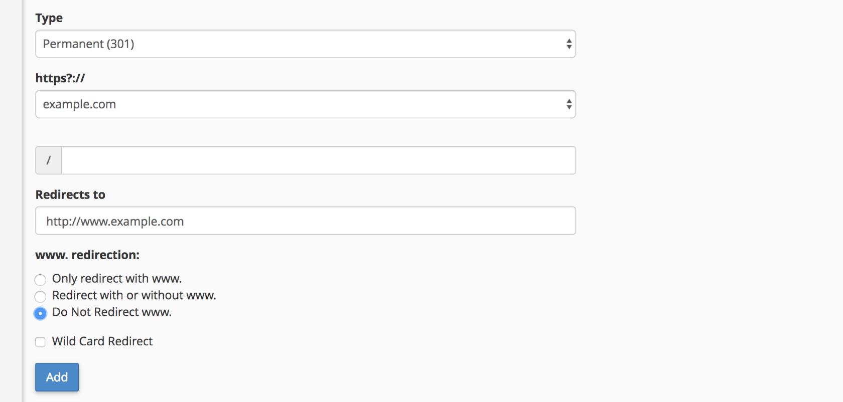 Redirect non-www to www cPanel settings