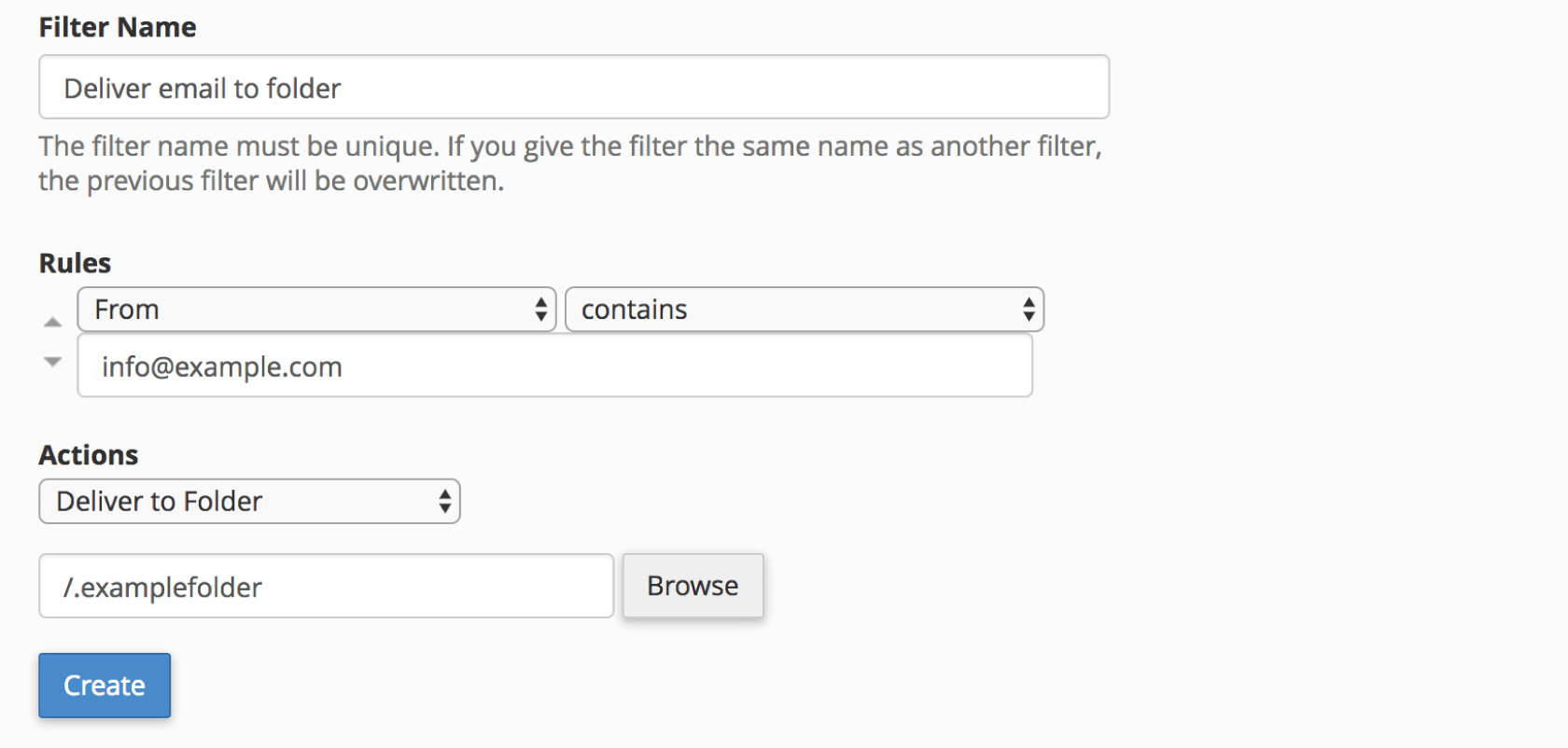 cpanel user email filter deliver to folder