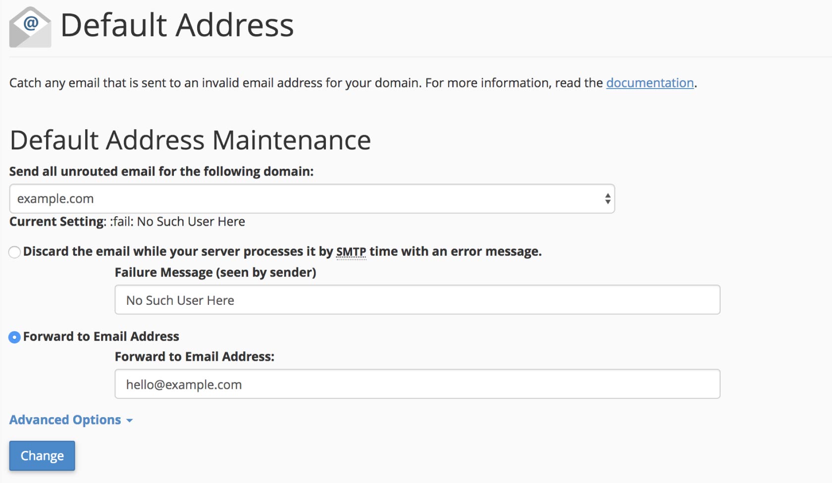Set default catch all email address in cPanel 5 Example catchall email in default address cPanel