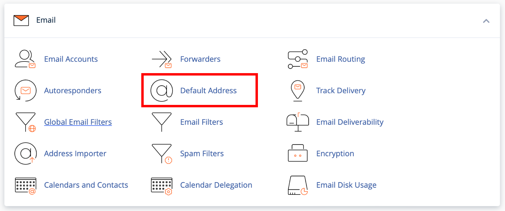 Set default catch all email address in cPanel 4 Default Address button in cPanel