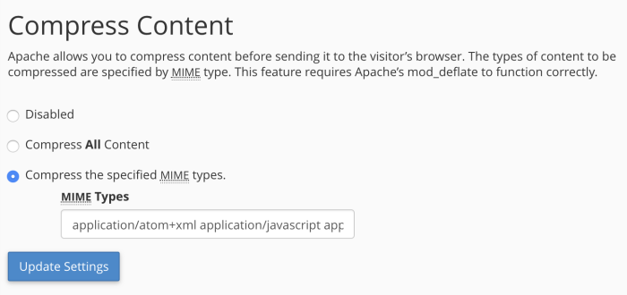 cpanel optimize website content types