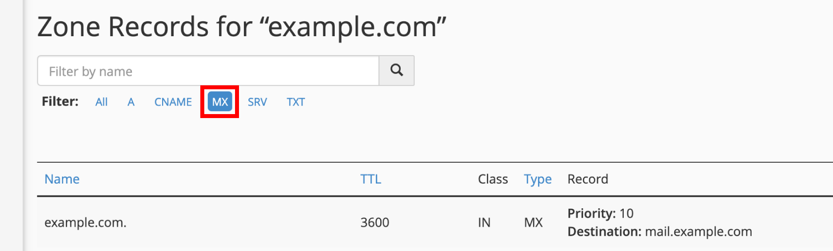 Change MX Records in cPanel 4 Filter MX records