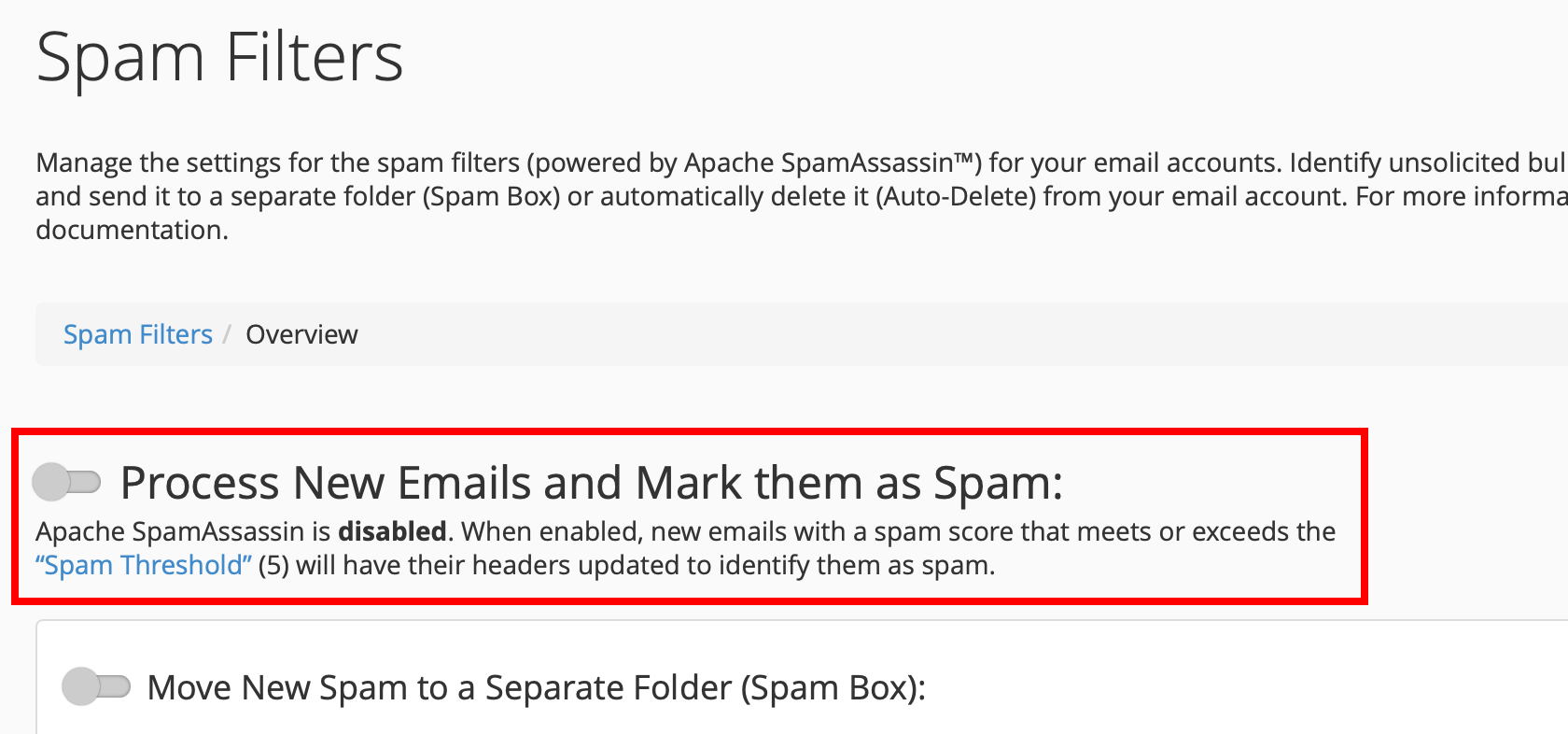 Enable Spam Filter in cPanel