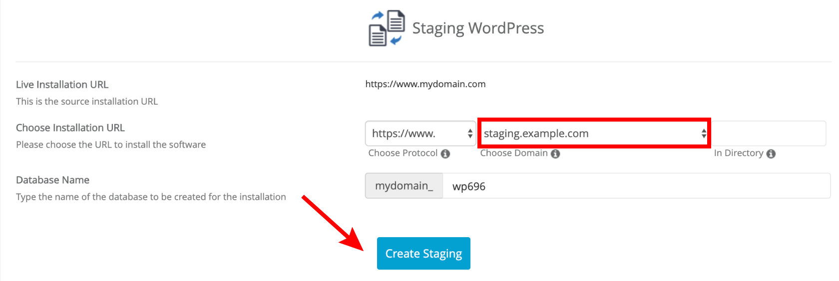 app installer create staging wordpress