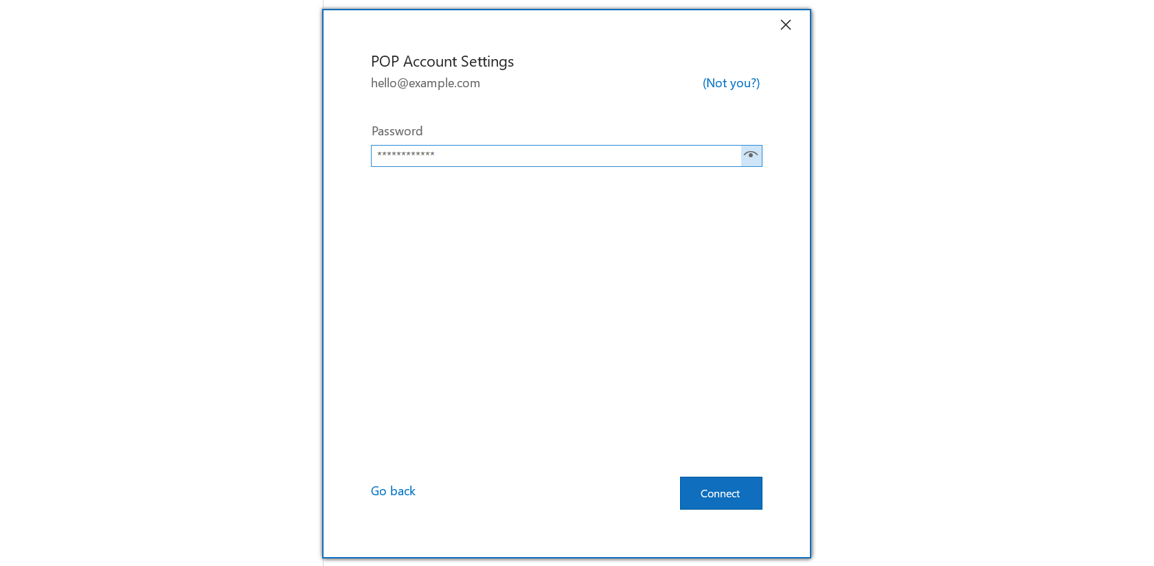 outlook pop account password