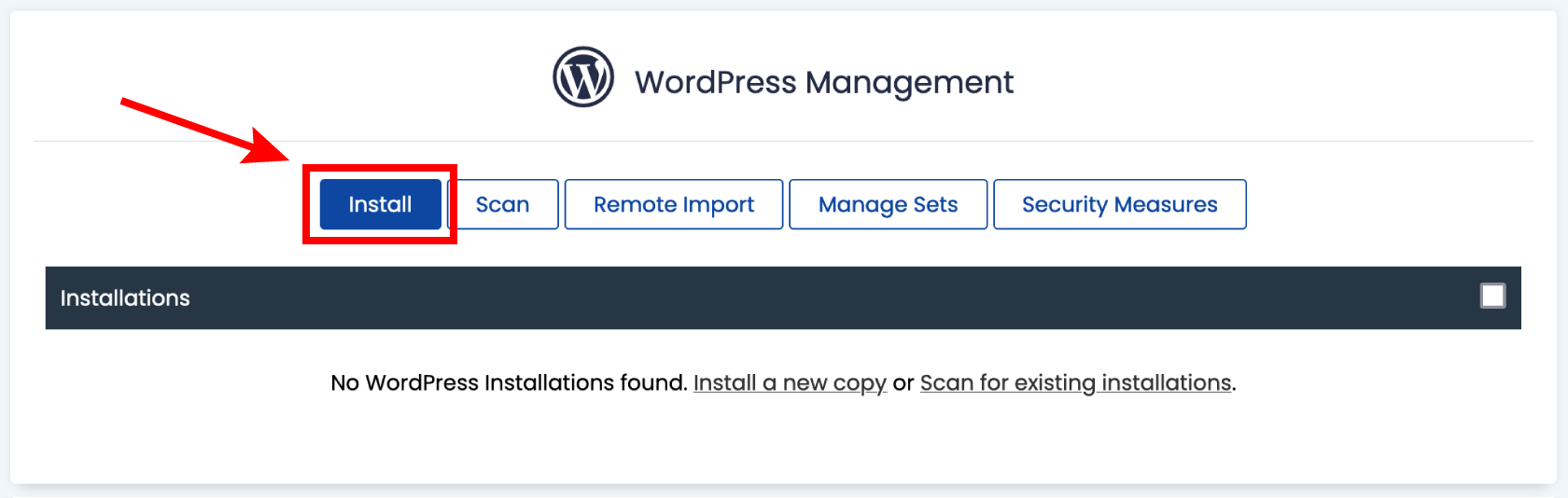 Click the install button in WordPress Manager