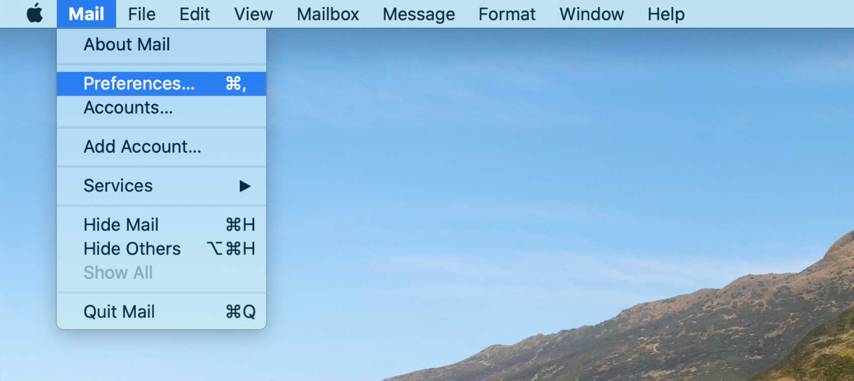 mac mail file preferences menu