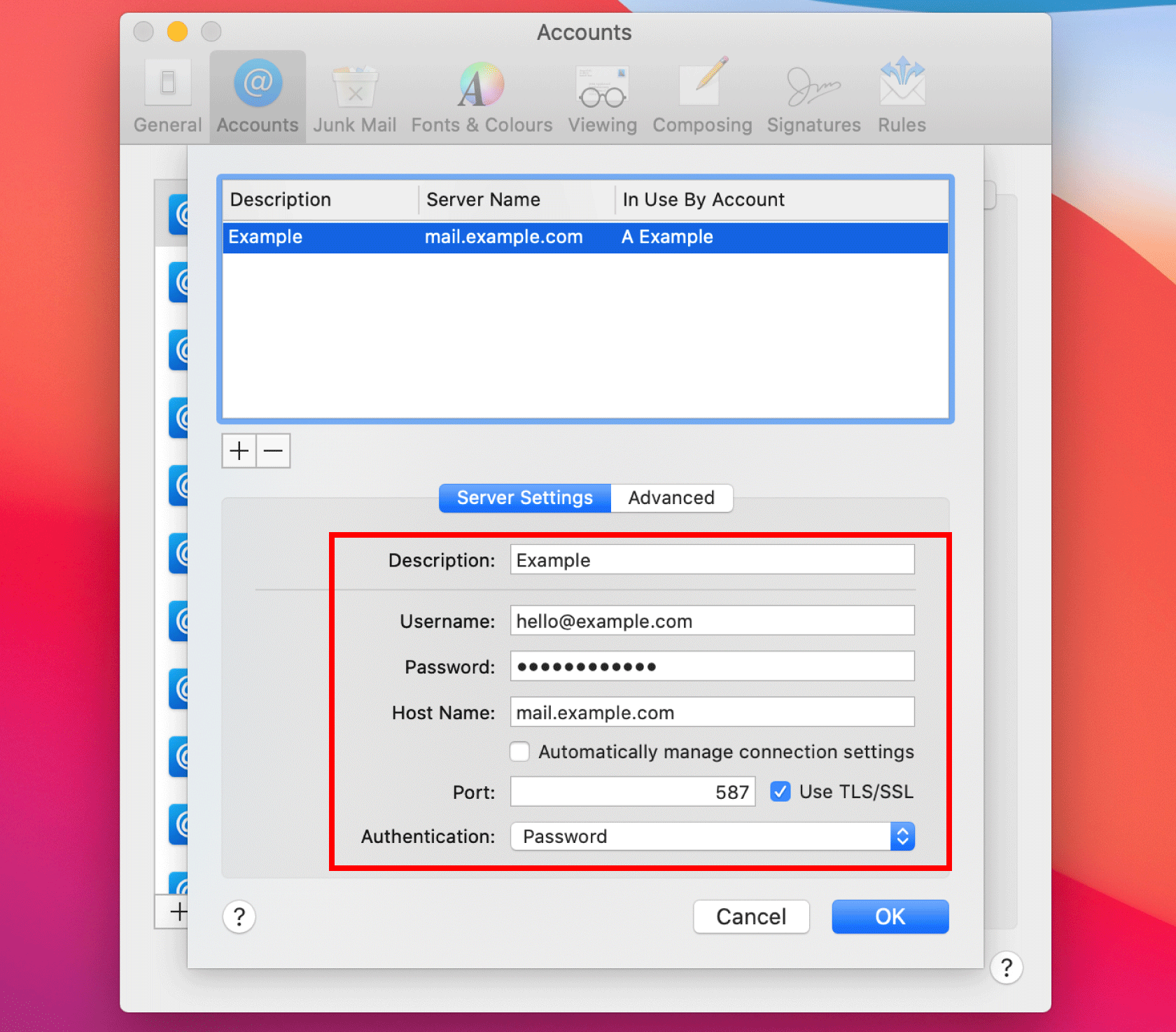 mac mail smtp settings