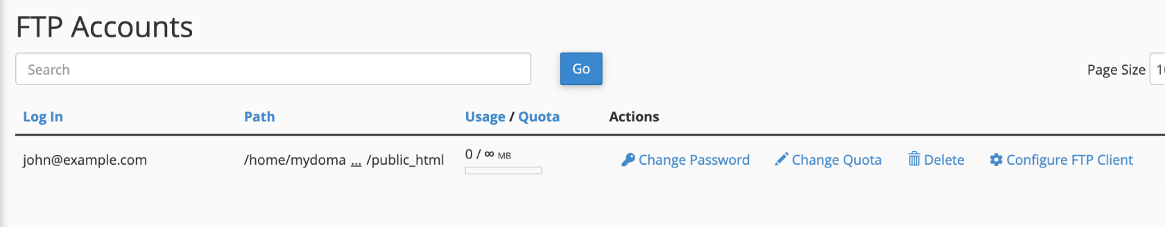 Manage FTP accounts in cPanel