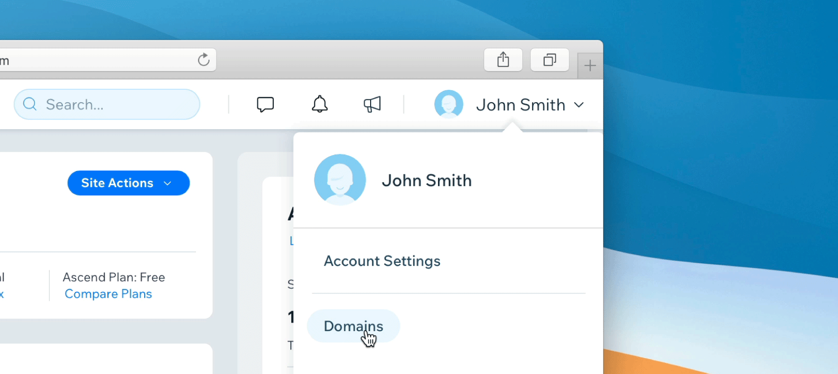 Connecting a Domain to Wix Using Pointing 4 Connect Ecenica Domain to Wix - Domains menu in Wix