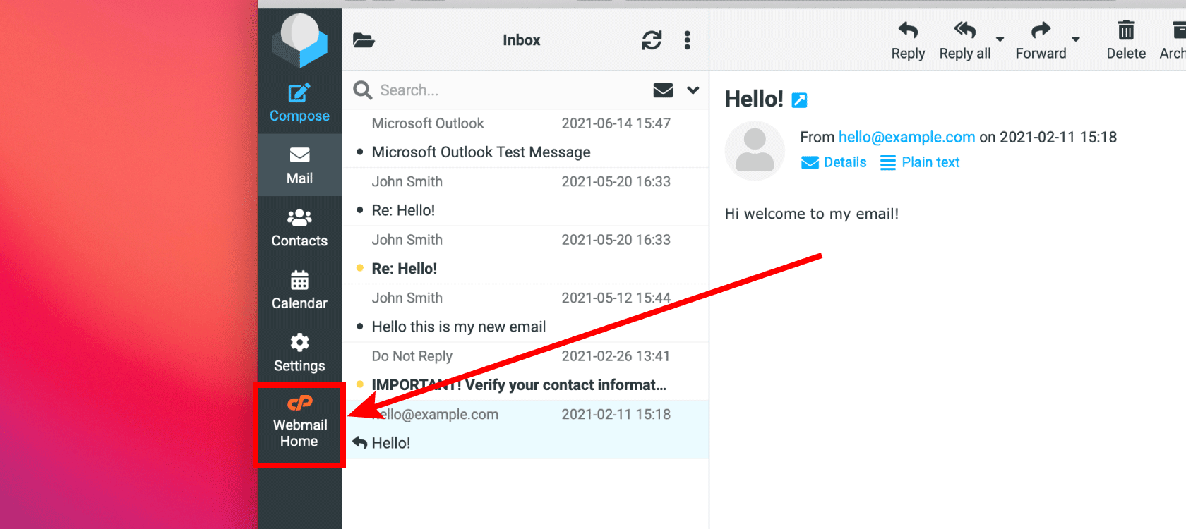Auto configure your email address in Apple Mail on Mac 4 Webmail Home Button
