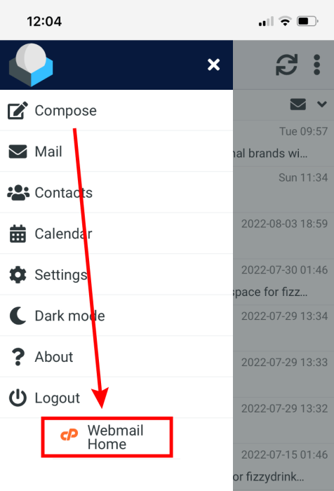 roundcube ios cp webmail home