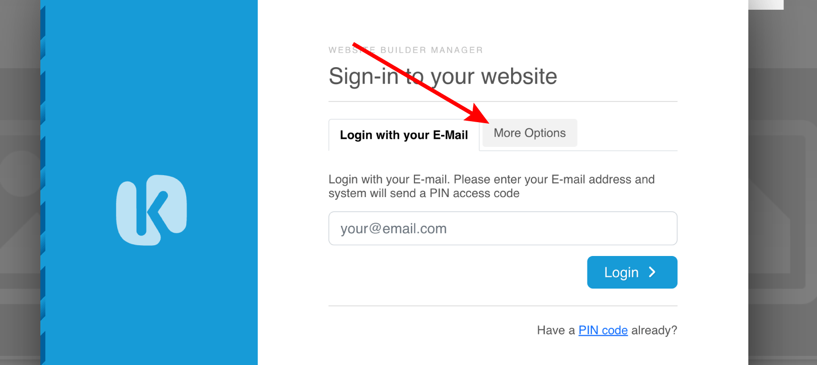 Setup a Username and Password to Sign in to Kopage Admin 8 Kopage sign-in more options