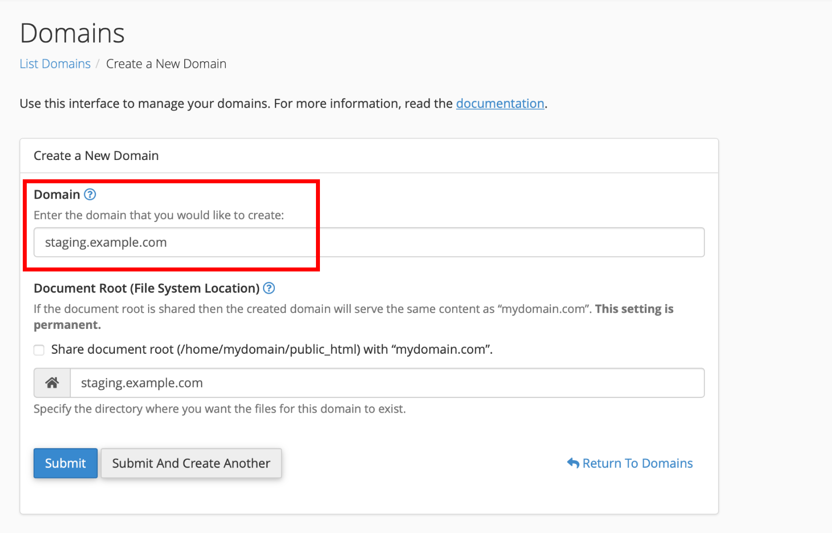 Create a subdomain in cPanel