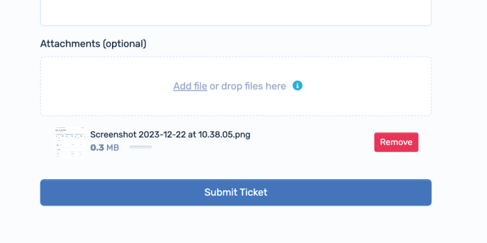 Drag and drop file attachments in support tickets