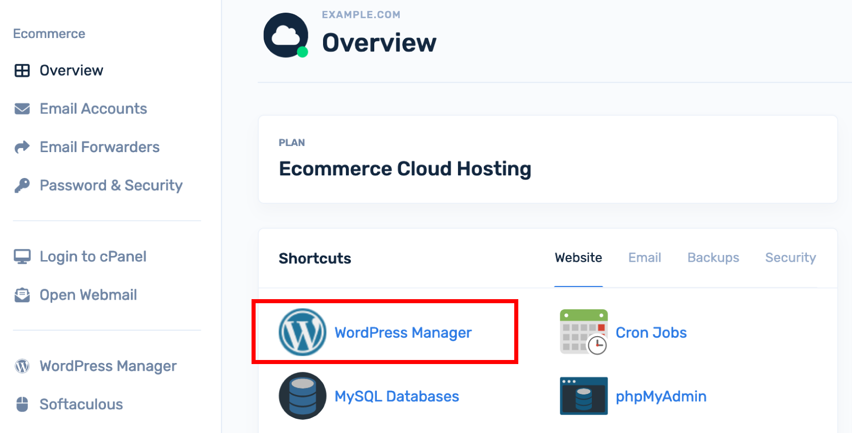 WordPress Manager in Ecenica Dashboard