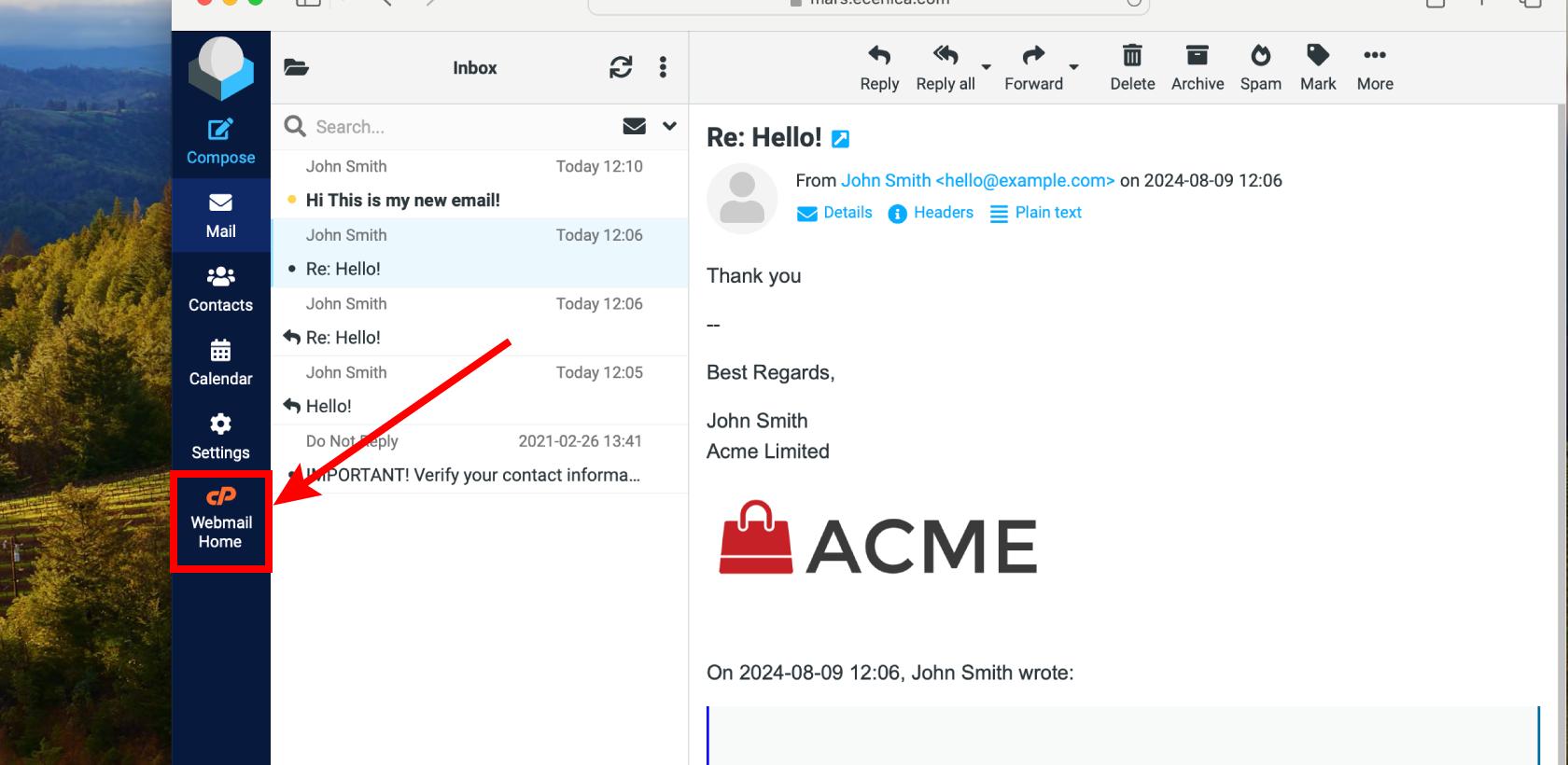 Webmail cP Home Button Browser PC