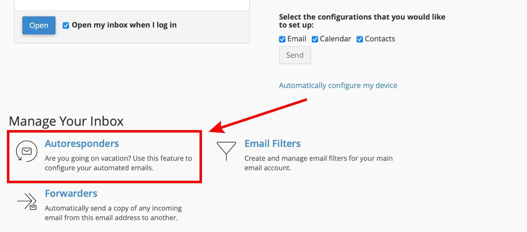 Webmail Autoresponders Button