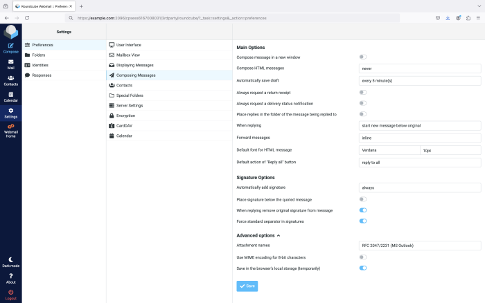 webmail compose email settings