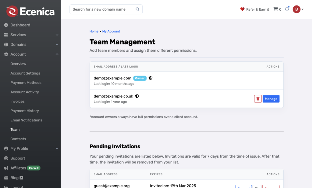 Team Management in Dashboard 4 Team Management