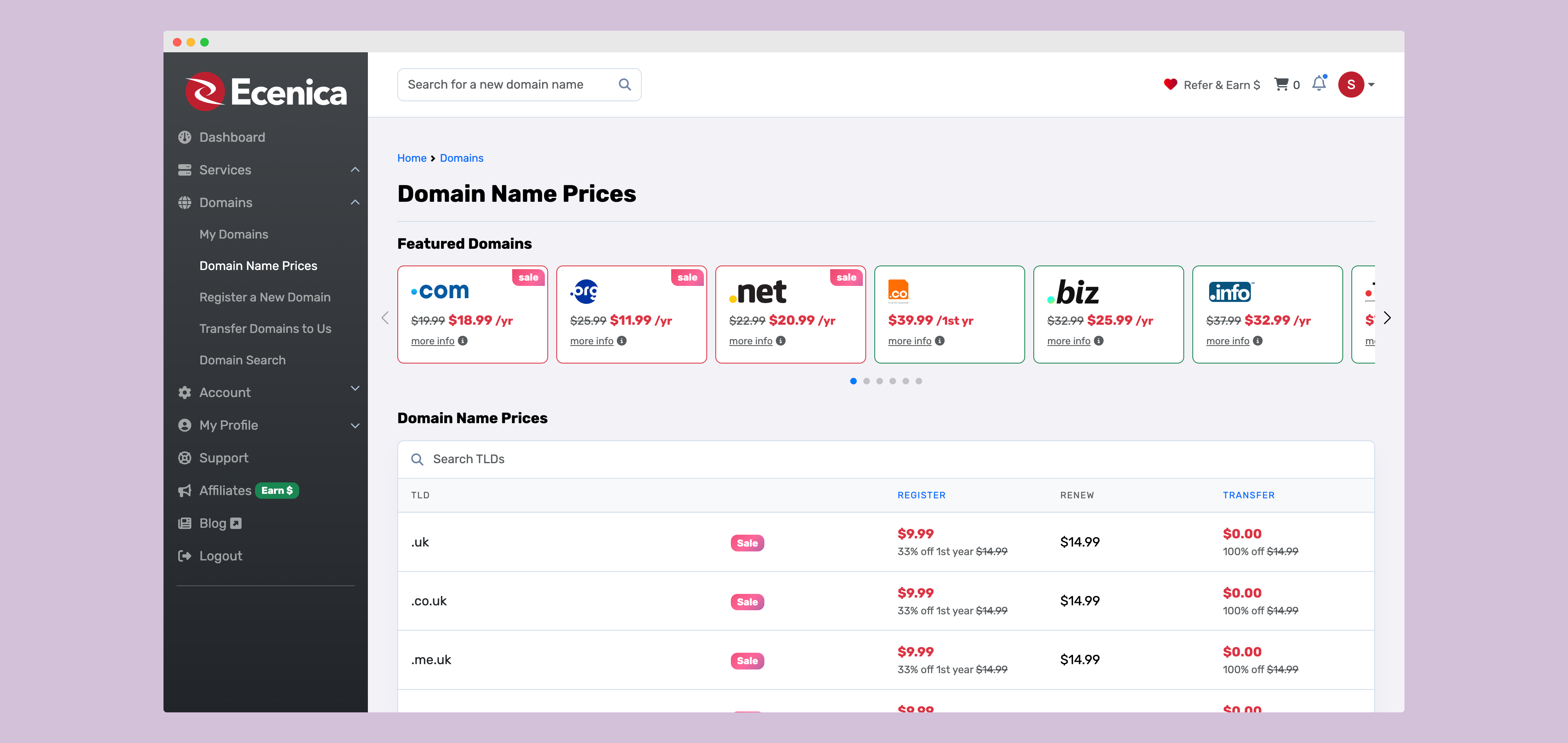 ecenica domain prices