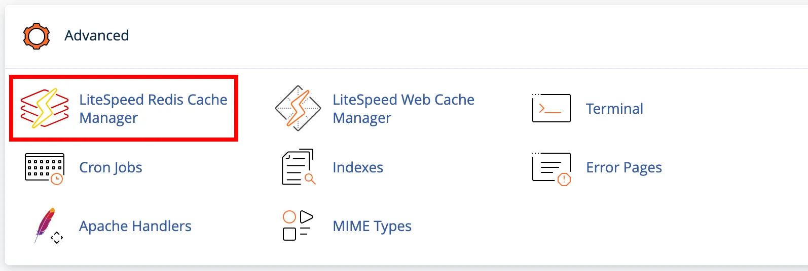 LiteSpeed Redis Cache Manger button in cPanel