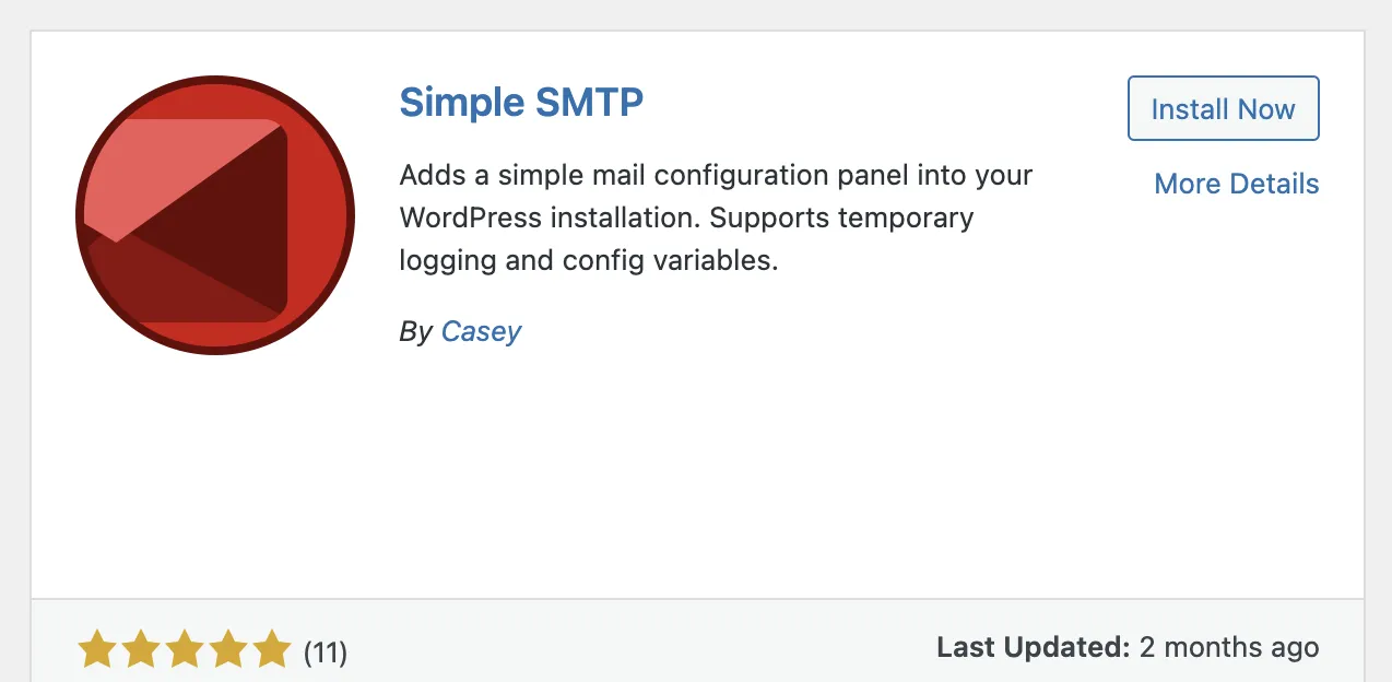 WordPress Simple SMTP Casey
