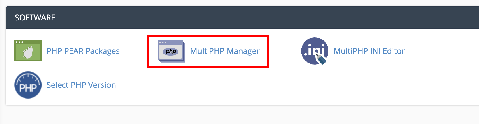 MultiPHP button in cPanel