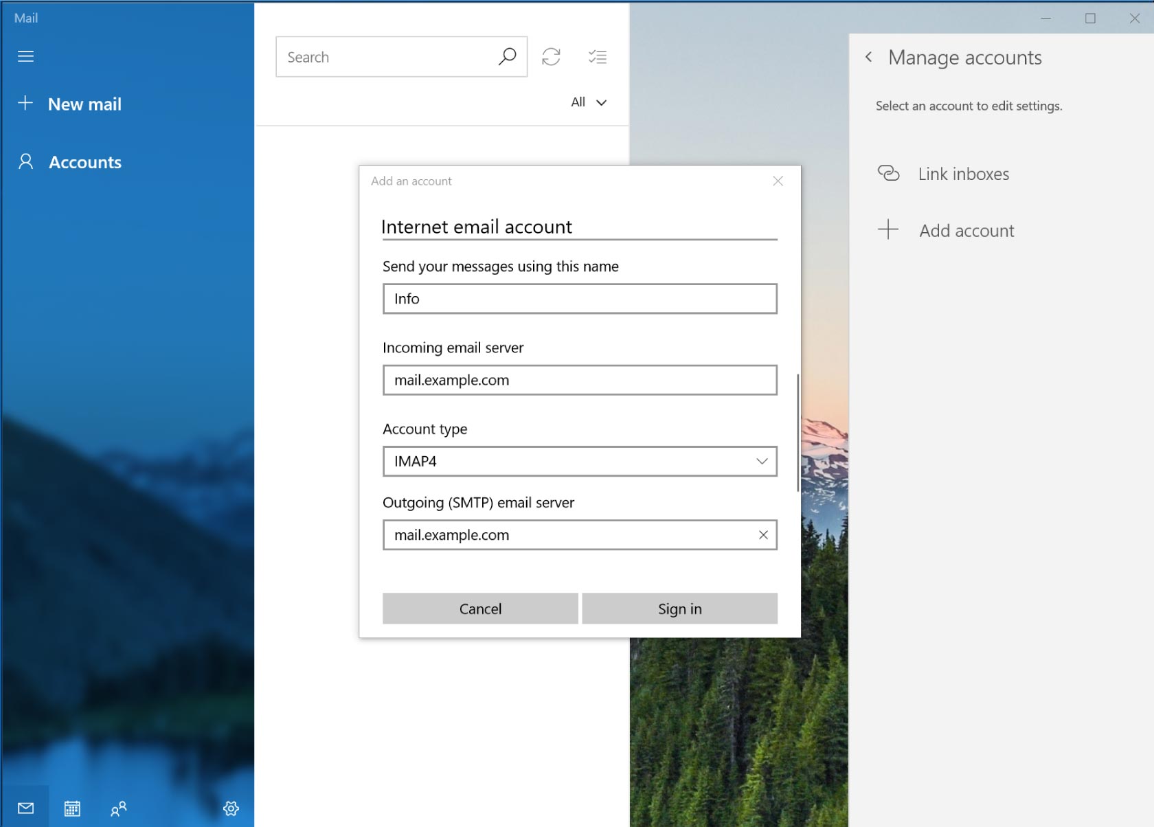 Add server details Windows 11 and Windows 10 Mail App