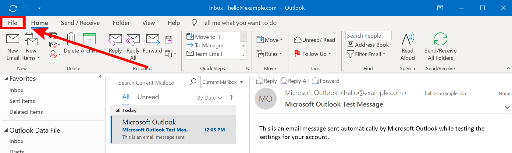 File Menu in Outlook 365, 2019 and 2016